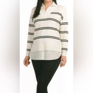 Hilary Radley Women's 2-Fer Sweater, Off-White & Black Stripe, Size XXL